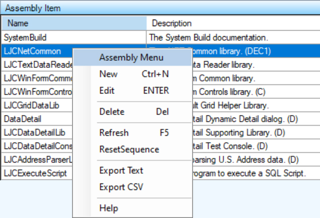 Assembly Item List