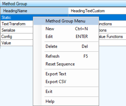 Method Group List