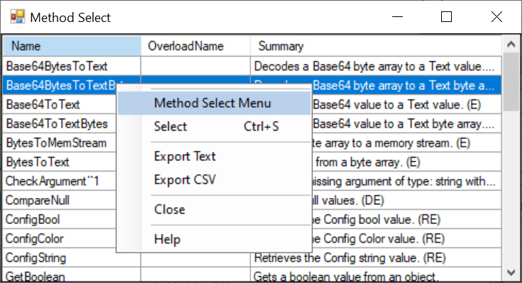 Method Select List